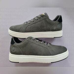 Carhartt Womens Detriot Gray Leather Lace-Up Sneakers with White Sole Size 7.5M